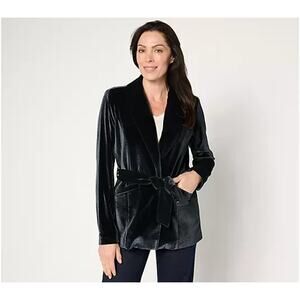 BEAUTIFUL by Lawrence Zarian The Sharon Belted Velvet Blazer Smoke XL A670969